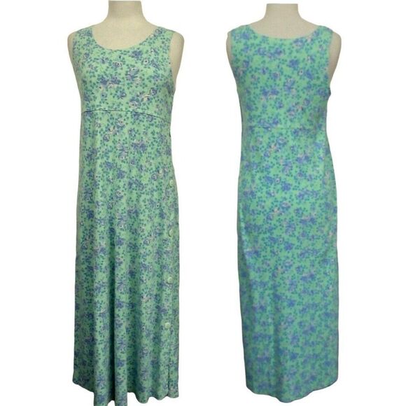 Tikan Trading Company Floral Maxi Dress Sz S-M Side Button Empire Key West Fl - Picture 1 of 7